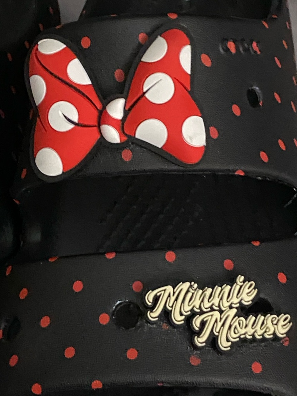 NWOT CROCS DISNEY-SLIDES SIZE 9 Minnie Mouse Black Red & White Polka Dot Bow - Picture 3 of 12
